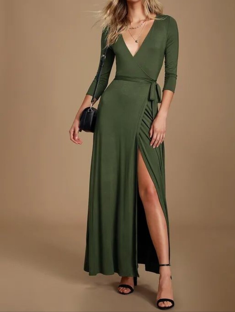 Lulu's Olive Green Wrap Maxi Dress